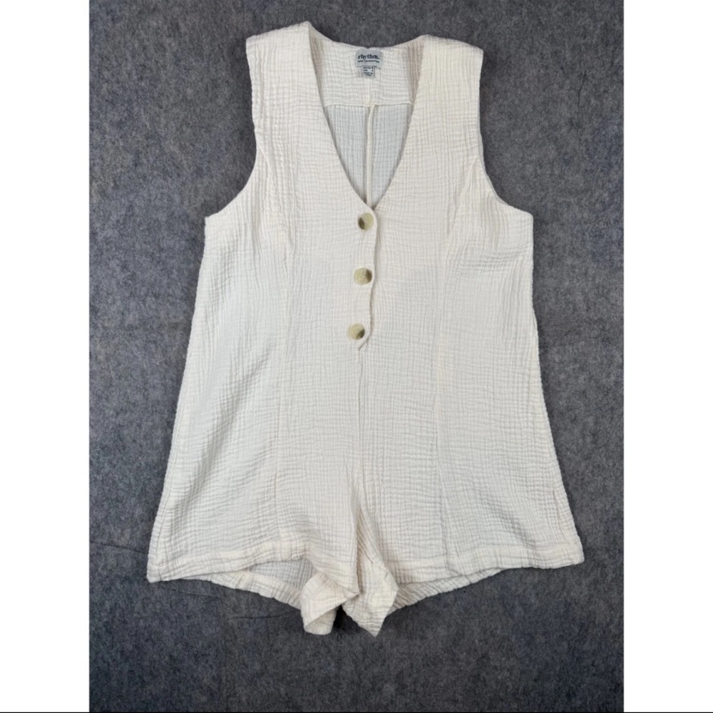 Rhythm‎ Livin Romper Women's Small White Cotton Sleeveless Casual Button Front